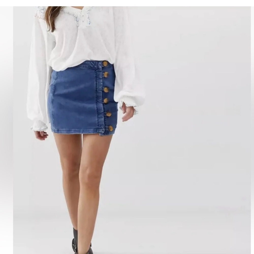 Free People Little Daisies Denim Mini Skirt